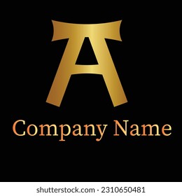 Letra A logo formado simple y moderno en color dorado