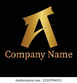 Letra A logo formado simple y moderno en color dorado