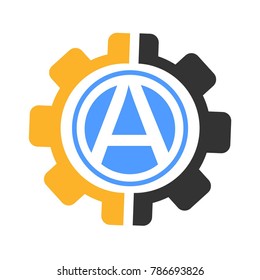letter A logo with gear icon vector, flat design best vector icon 