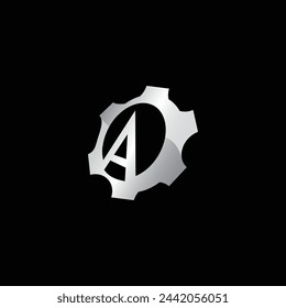Letra A logotipo con engranaje y escudo