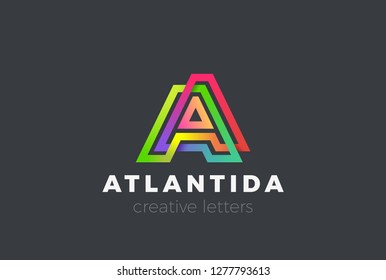 Letter A Logo Geometric Font design vector template Linear style. Infinite looped color line Monogram Logotype concept icon.