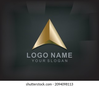 letter a logo in gold color. 3d style logo isolated on black background