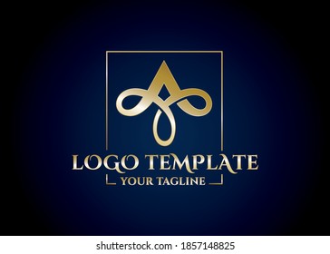 Letter A logo, gold color, vector template
