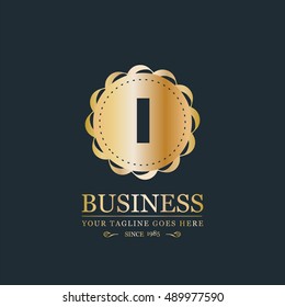 I Letter logo, Gold Monogram, line art logo design. Beautiful Boutique Logo Designs, Business sign, Restaurant, Royalty, Cafe, Hotel, Heraldic, Jewelry, Fashion, Wine. Vector illustration