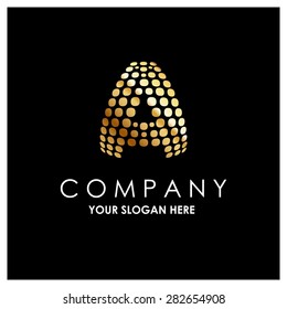 Letter A logo , golden Bold sphare logo on white background . Place for Company name and tag line . Business logo - vector illustration