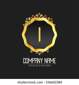 I Letter logo, Golden Monogram design elements, line art logo. Beautiful Boutique Logo Designs, Business sign, Restaurant, Royalty, Cafe, Hotel, Heraldic, Jewelry, Fashion, Wine. Vector illustration

