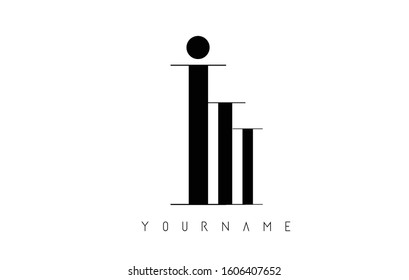 I Letter Logo with Graphic Elegant Black Lines Design. Minimalist art shape logo.