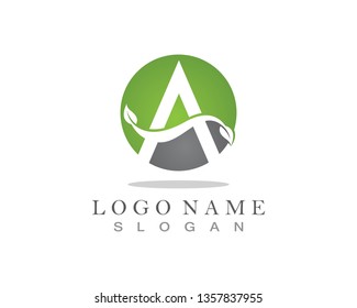A letter logo with green leaf