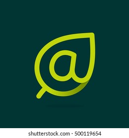 Letter A logo in green leaf. Line style icon. Vector ecology elements for posters, t-shirts and cards.