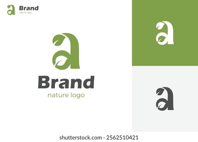 Letter a logo with Green leaf vector symbol design for Nature brand company, agriculture vector logo template