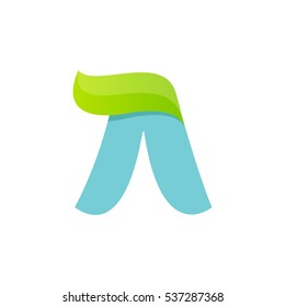 Letter A logo with green leaf. Vector script font for your ecology posters, t-shirts, presentation or card.