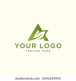 letter A logo with green leaves