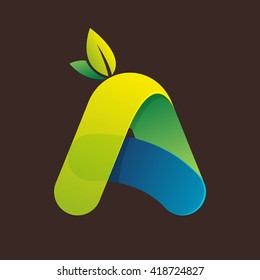 A letter logo with green leaves. Font style, vector design template elements for your eco application or corporate identity.