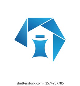 Letter I logo with half hexagon. Blue design
