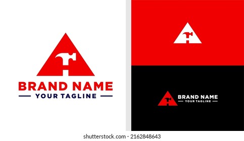 LETTER A LOGO HAMMER NEGATIVE SPACE TRIANGLE EDITABLE
