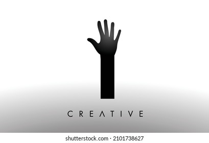 Logo des Buchstabens I mit handlicher Vektorgrafik. Creative Hand Logo Letter in Schwarz und Weiß mit handlicher Silhouette.
