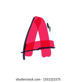 Letter A logo handwritten with a felt-tip pen. Vector red marker font can be used for posters, interior or prints.