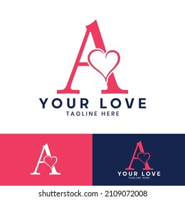 A letter logo with heart icon, Happy Valentines initial A logo, Valentines Day greeting card banner logo template
