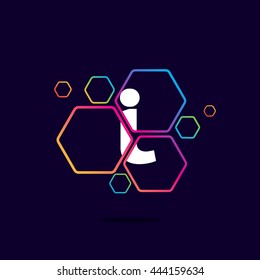 Letter I logo in Hexagon pattern. Colorful vector design for banner, presentation, web page, app icon, card, labels or posters.