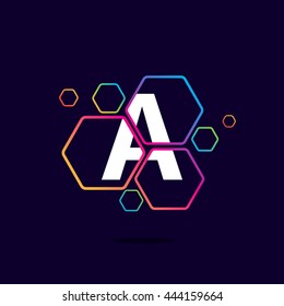 Letter A logo in Hexagon pattern. Colorful vector design for banner, presentation, web page, app icon, card, labels or posters.