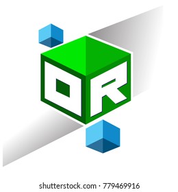 Letter OR logo in hexagon shape and green background, cube logo with letter design for company identity.
