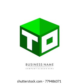 Letter TO logo in hexagon shape and green background, cube logo with letter design for company identity.
