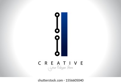Letter I Logo Icon Design With Circuit Shape. Initial I logo design minimal clean and simple.