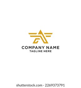 A Letter Logo Icon Design with Creative Wing in gold Colors