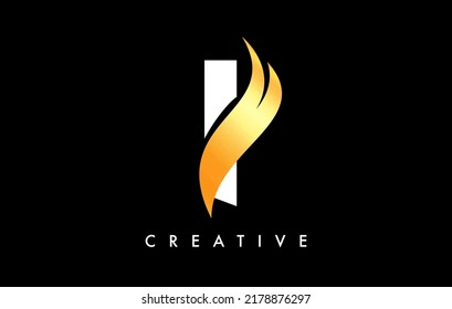 Letter I Logo Icon Design with Golden Swoosh and Creative Cut Curved Shape Vector Illustration.