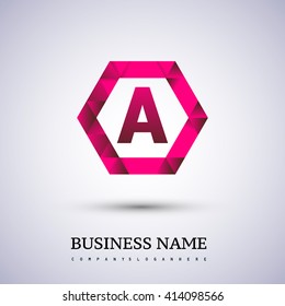 A Letter logo icon design template elements on red hexagonal.