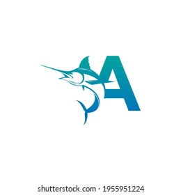 Letter A logo icon with fish design symbol template vector