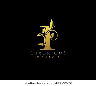 Letter I Logo Icon . Initial Letter I Design Vector Luxury Gold Color.Print monogram initials stamp sign symbol.