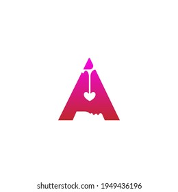 Letter A logo icon with melting love symbol design template vector