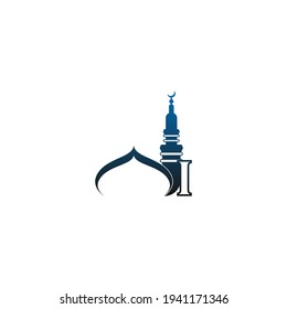 Icono del logotipo de la letra I con vector de ilustración de diseño de mezquita