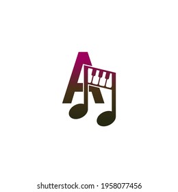 Letter A logo icon with musical note design symbol template vector