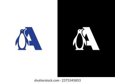 Letter A logo illustration combining penguin. letter A penguin logo elegant, unique, modern, sharp and easy to apply in any media