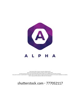 Letter A Logo Illustration Template. With Hexagonal shape. Polygonal style.