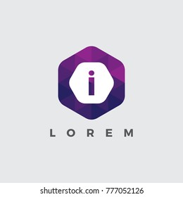 Letter i Logo Illustration Template. With Hexagonal shape. Polygonal style.