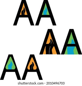 letra A logotipo con la imagen de una carretera y un río