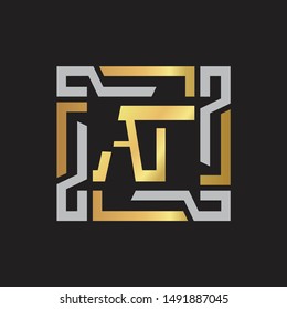 AT Letter logo initial capital monogram with abstrac ornament