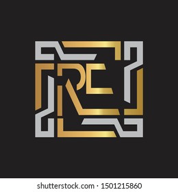 RE Letter logo initial capital monogram with abstract ornament
