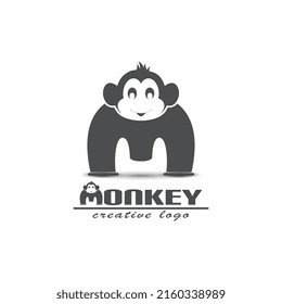 Letter Logo, Initial M And Monkey Head, ideal for banana brands, zoos, etc., vector illustration