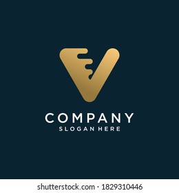 Logotipo de carta con V inicial, dorado, tecnología, empresa, negocios, concepto, Vector Premium Parte 1