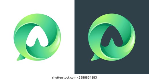 A letter logo inside speech bubble with swirl pattern. Negative space style icon. Colorful gradient emblem for your social media app, call center, online message, feedback icon, telemarketing screen.