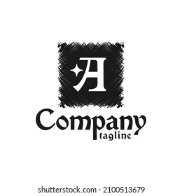 letra A logotipo dentro de un cuadrado con un estilo de esbozo. plantilla de logotipo de moda. logotipo vectorial de lujo.