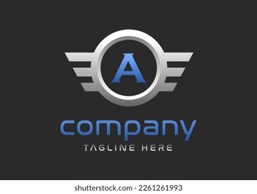 A letter logo inside a winged silver ring.