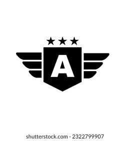 a letter logo isolated with shield and wings