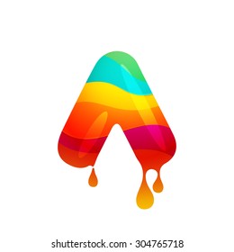 A letter logo with juice splash, waves and drops. Vector design template elements for your application or corporate identity.