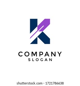 the letter logo K feather. the combination of the letter K with a feather. make a modern and attractive logo. editable and easy to custom