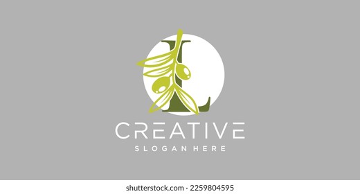 Letter logo L with olive branches illustration of green leaves Premium Vector